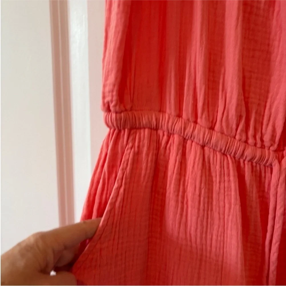 Evereve Gemma Playful Athletic Comfort Gauze  Coral Cotton Jogger Jumpsuit L - Picture 7 of 10
